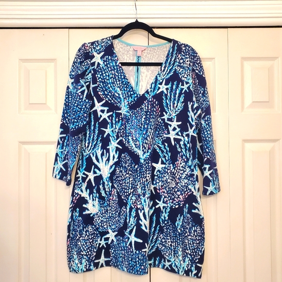 Lilly Pulitzer Dresses & Skirts - Lilly Pulitzer Cotton Bodycon  Cover-up Dress Size XL Starfish And Coral